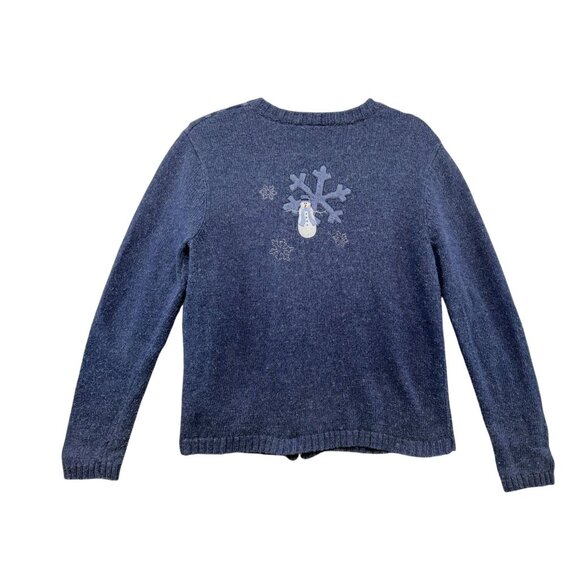 Croft & Barrow Womens  Snowman & Snowflake Cardigan Sweater Small Blue Ramie & A - Picture 9 of 13